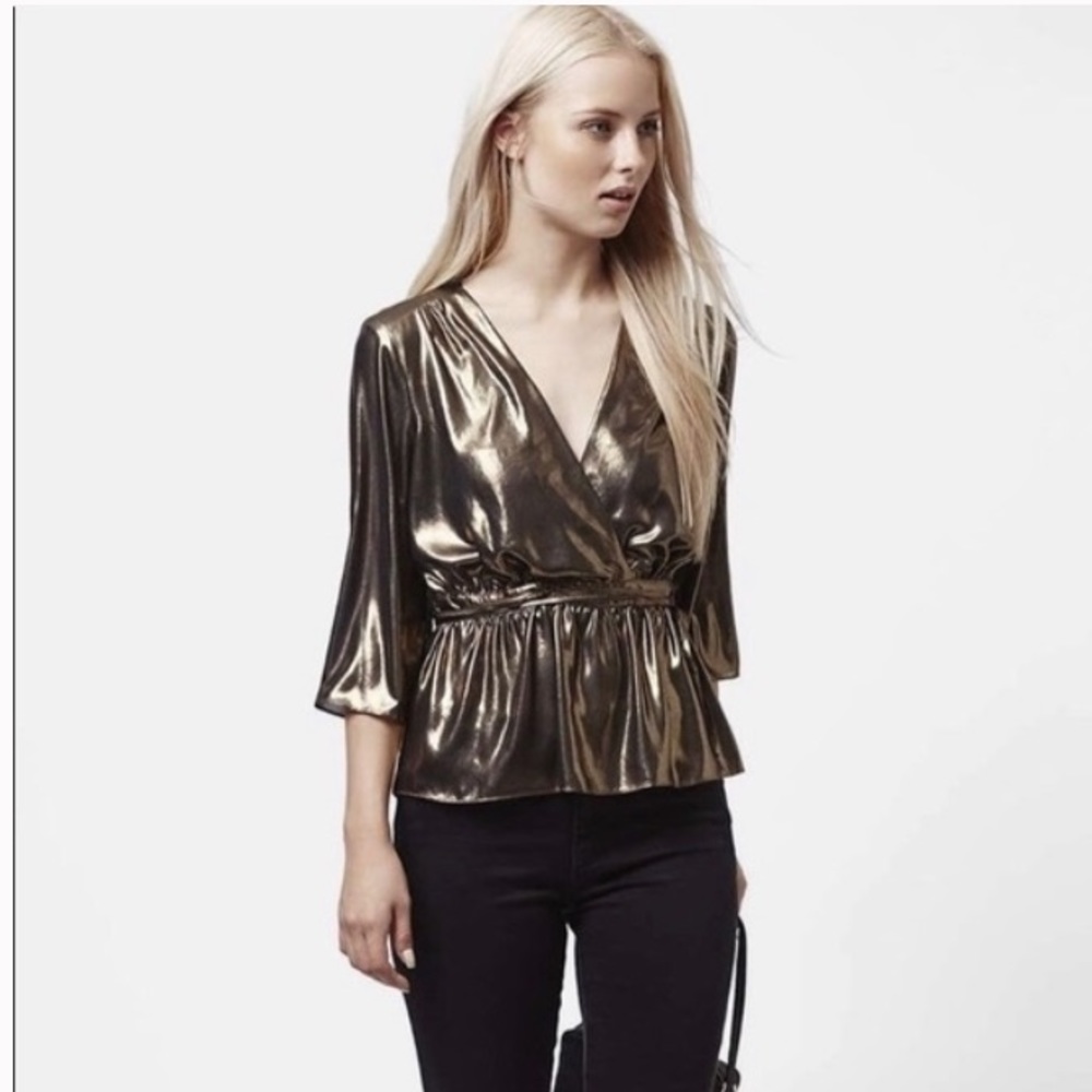Topshop Metallic Wrap Blouse